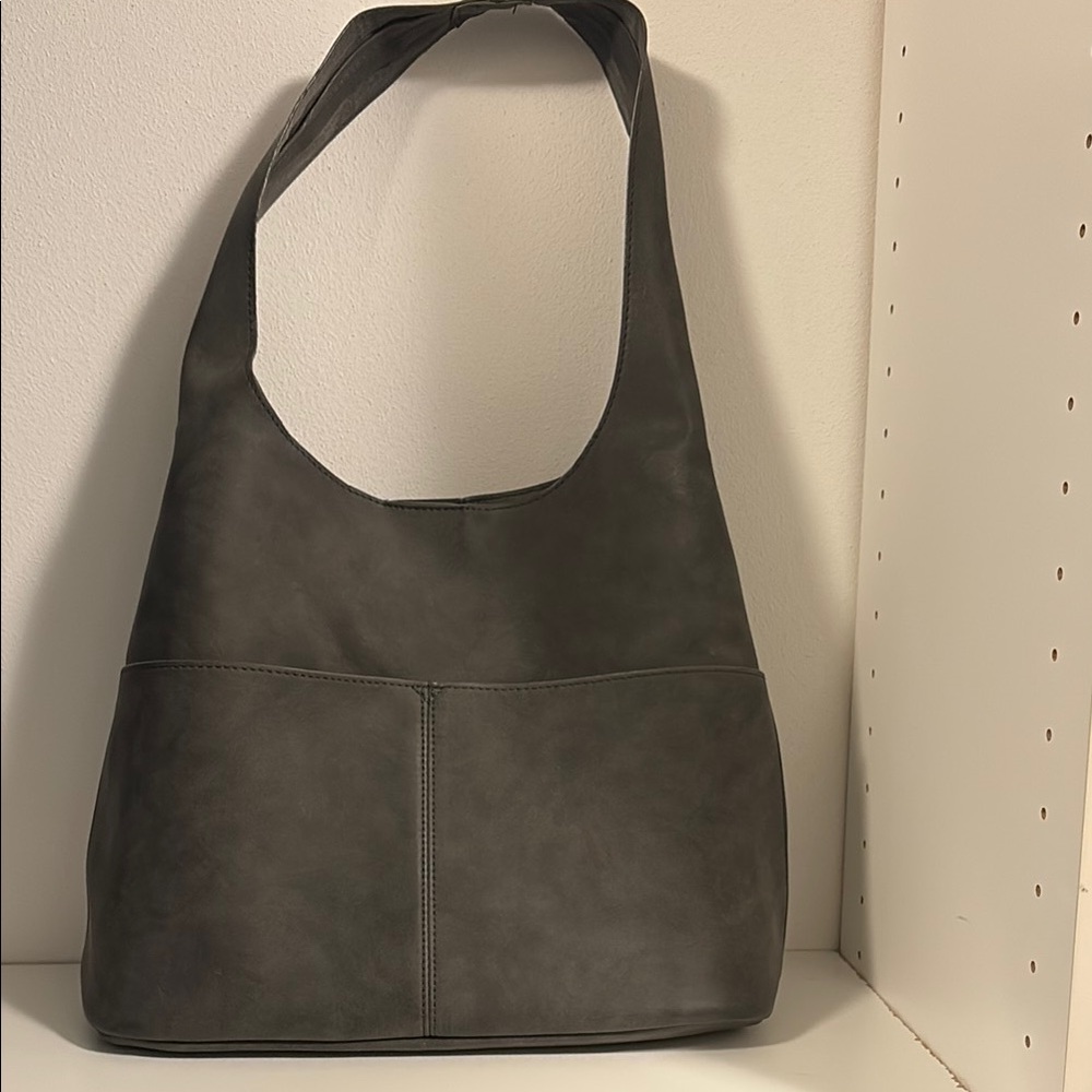 Gray Hobo Bag with Faux Suede Fabric and Slouchy Shape
